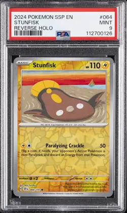 2024 POKEMON SSP EN-SURGING SPARKS REVERSE HOLO #064 STUNFISK PSA 9 - Image 1