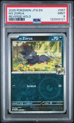 2025 POKEMON JTG EN-JOURNEY TOGETHER REVERSE HOLO #097 N'S ZORUA PSA 9 - Image 1