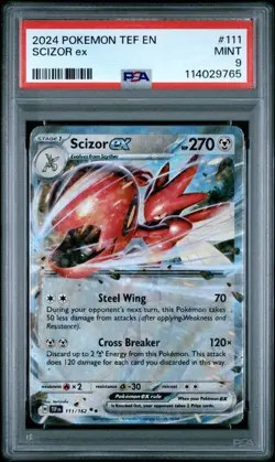 2024 Pokemon TEF EN Scizor ex #111 Double Rare Extended Art PSA 9 MINT - Image 1
