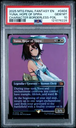 2025 MTG FINAL FANTASY CHARACTER BORDERLESS-FOIL YUNA, HOPE OF SPIRA PSA 10 - Image 1