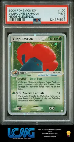 2004 Pokemon Ex Hidden Legends #100 Vileplume Ex Holo PSA 9 B2R - Image 1