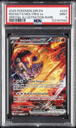 2025 POKEMON DRI EN-DESTINED RIVALS #229 TEAM ROCKET'S MOLTRES EX PSA 9 - Image 1