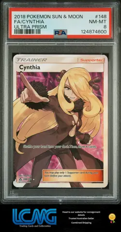 2018 Pokemon Sun & Moon Ultra Prism #148 Full Art Cynthia PSA 8 B2R - Image 1