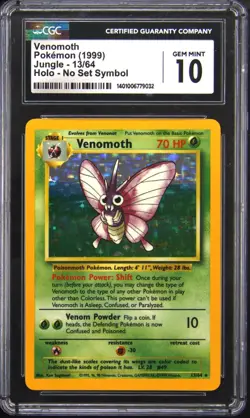 1999 POKEMON JUNGLE NO SET SYMBOL #13 VENOMOTH HOLO CGC 10 - Image 1