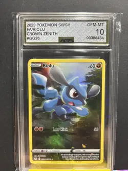 Pokemon SWSH Crown Zenith Riolu GG26/GG70 AGS Gem MT 10 Full Art Holo 2023 - Image 1