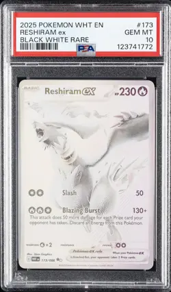 2025 POKEMON WHT EN-WHITE FLARE BLACK WHITE RARE #173 RESHIRAM EX PSA 10 - Image 1