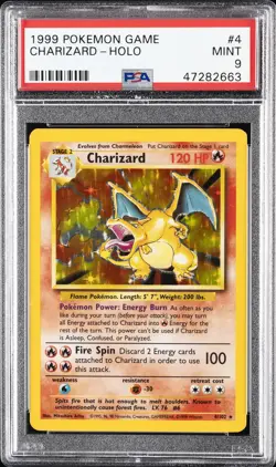 1999 POKEMON BASE SET UNLIMITED #4 CHARIZARD-HOLO PSA 9 - Image 1