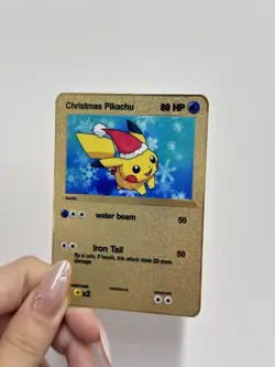Christmas Pikachu 80HP Metal POKEMON Card-Collectible Gift Display！ - Image 1