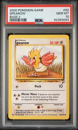 2000 POKEMON BASE SET 2 #92 SPEAROW PSA 10 - Image 1