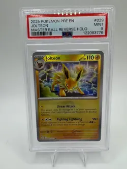 2025 POKEMON PRE EN-PRISMATIC EVOLUTIONS MASTER BALL REVERSE HOLO JOLTEON PSA 9 - Image 1