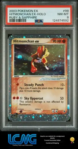 2003 Pokemon Ex Ruby & Sapphire #98 Hitmonchan Ex Holo PSA 8 B2R - Image 1