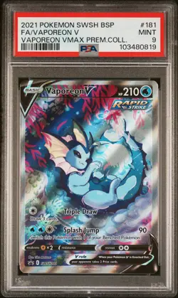 2021 POKEMON SWSH BLACK STAR PROMO #181 FULL ART/VAPOREON V PSA 9 - Image 1