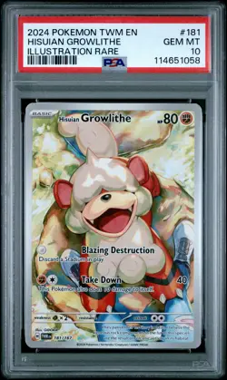 2024 POKEMON TWM EN-TWILIGHT MASQUERADE #181 HISUIAN GROWLITHE PSA 10 - Image 1