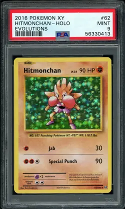 2016 Pokemon Evolutions Hitmonchan Holo #62 PSA 9 MINT - Image 1