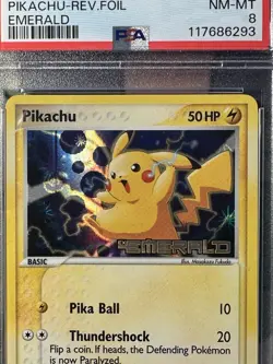 2005 POKEMON EX EMERALD #60 PIKACHU-REVERSE FOIL PSA 8 - Image 2