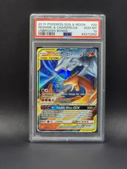 Pokemon TCG Reshiram & Charizard GX Holo Card 20/214 Unbroken Bonds PSA 10 - Image 1