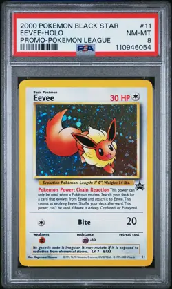 2000 POKEMON PROMO BLACK STAR POKEMON LEAGUE #11 EEVEE-HOLO PSA 8 - Image 1