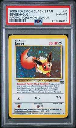 2000 POKEMON PROMO BLACK STAR POKEMON LEAGUE #11 EEVEE-HOLO PSA 8 - Image 1