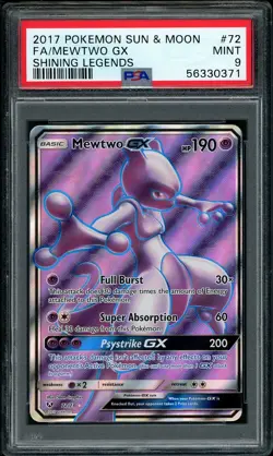 2017 Pokemon SM Shining Legends Mewtwo GX Full Art #72 PSA 9 MINT - Image 1