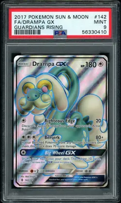 2017 Pokemon SM Guardians Rising Drampa GX Full Art #142 PSA 9 MINT - Image 1