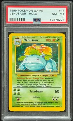 Venusaur Holo Rare 1999 WOTC Pokemon Card 15/102 Base Set PSA 8 NM - MT - Image 1