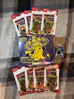 Pokemon Surging Sparks ETB + Destined Rivals Checklane Blisters x8 - Sealed Lot - Image 1