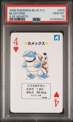 PSA 10 Blastoise 4 of Hearts Blue Back Playing Poker Card 1998 Japanese Pokemon - Image 1