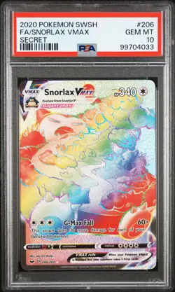 2020 POKEMON SWORD & SHIELD SECRET #206 FULL ART/SNORLAX VMAX PSA 10 - Image 1