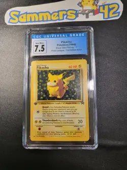 [1st Edition] Pikachu Error Black Star Promo 1 Poke League Pokemon TCG [CGC 7.5] - Image 1