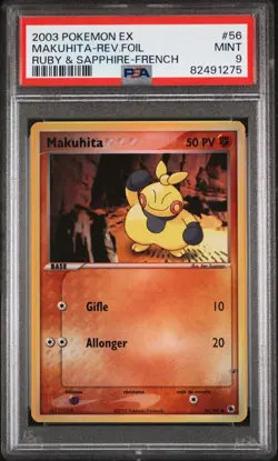CARTE POKEMON MAKUHITA 56/109 HOLO REVERSE - EX RUBIS SAPHIR - PSA 9 - ASMODEE - Image 1