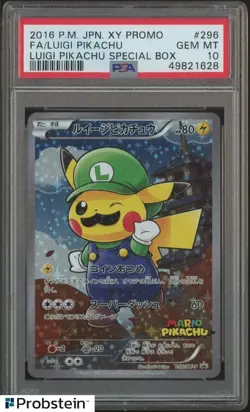2016 Pokemon Japanese XY Promo Special Box #296 FA Luigi Pikachu Holo PSA 10 - Image 1