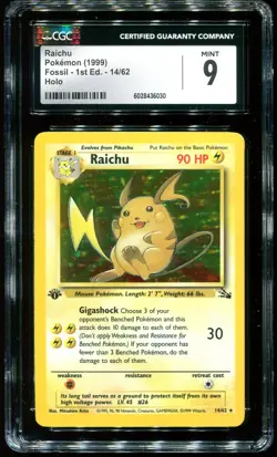 CGC 9 Raichu 1st Edition Holo Rare Fossil 1999 Pokemon Card #14 - Image 1