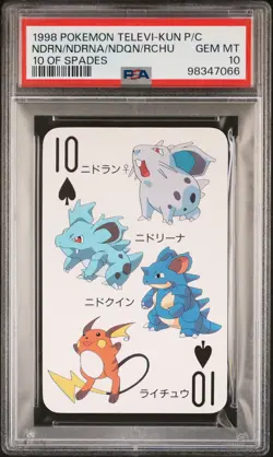 1998 POKEMON TELEVI-KUN 10 OF SPADES NIDOQUEEN/NIDORAN/NIDORINA/RAICHU PSA 10 - Image 1