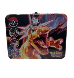 Pokemon Charizard Collectors Empty Tin Lunch Box W/ Mini Charizard Portfolio - Image 2