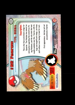 Fearow : 1999 Topps Pokemon TV Animation Black Logo Card #22 + Fast FREE Ship - Image 2