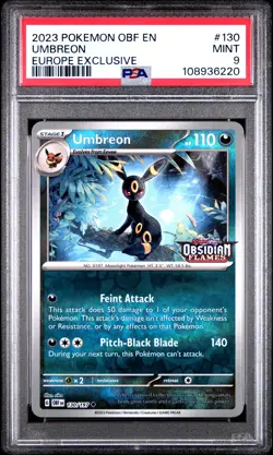 2023 POKEMON OBF EN-OBSIDIAN FLAMES EUROPE EXCLUSIVE #130 UMBREON PSA 9 - Image 1