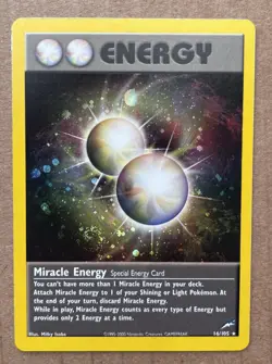 Vintage MIRACLE ENERGY Pokemon Card Holo Neo Destiny 2000 16/105 HOLO Swirl - Image 1