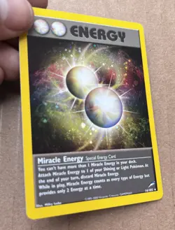 Vintage MIRACLE ENERGY Pokemon Card Holo Neo Destiny 2000 16/105 HOLO Swirl - Image 2