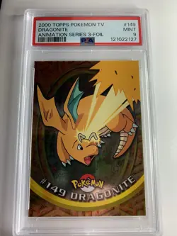 2000 Topps Pokemon TV #149 Dragonite SILVER FOIL Animation Series 3 PSA 9 MINT - Image 1