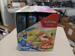 Pokemon TCG Prismatic Evolutions Set Of 8 Sealed Mini Tins W Open Display Box - Image 2