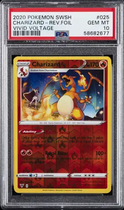 2020 POKEMON SWORD & SHIELD VIVID VOLTAGE #025 CHARIZARD-REVERSE FOIL PSA 10 - Image 1