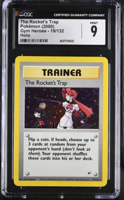 CGC 9 MINT The Rocket's Trap 2000 Gym Heroes 19/132 Holo Pokemon Card - Image 1