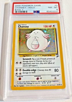 Pokemon 2000 Base Set 2 Chansey Holo Rare Card 3/130 PSA 8 Mint - Image 1