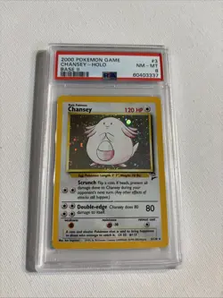 Pokemon 2000 Base Set 2 Chansey Holo Rare Card 3/130 PSA 8 Mint - Image 2