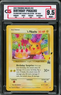 2021 Pokemon Celebrations 25th Anniversary #24 Birthday Pikachu Holo ~ CG 9.5 - Image 1