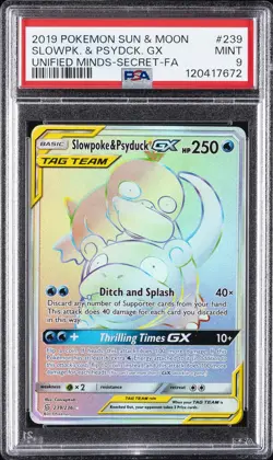 2019 POKEMON SUN & MOON UNIFIED MINDS #239 FULL ART/SLOWPOKE & PSYDUCK GX PSA 9 - Image 1