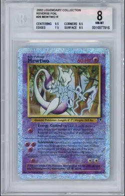 2002 Pokemon Legendary Collection#29 Reverse Foil Mewtwo BGS 8 Rev Holo - Image 1