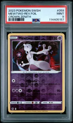 2023 POKEMON SWORD & SHIELD CROWN ZENITH #059 MEWTWO-REVERSE FOIL PSA 9 - Image 1
