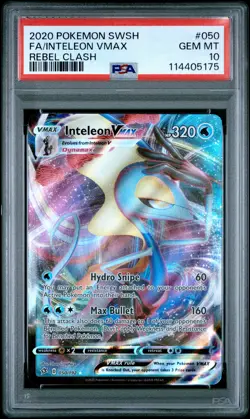 2020 POKEMON SWORD & SHIELD REBEL CLASH #050 FULL ART/INTELEON VMAX PSA 10 - Image 1