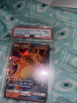 PSA 9 GEM MINT Charizard GX Hidden Fates Promo Tin Full Art Holo Pokemon #SM211 - Image 1